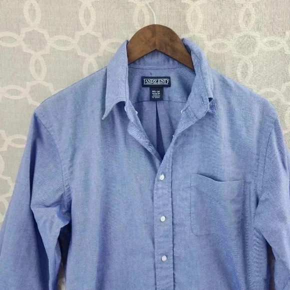 Lands' End Blue Button Down Dress Shirt Men's 14.5 - Picture 2 of 8
